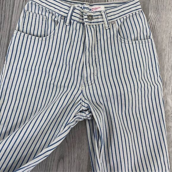 Vintage Absolutely Blue NO! Jeans Size 25 Denim Striped High Rise Cotton Retro - Picture 10 of 11